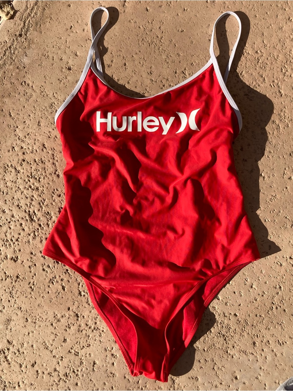 Hurley Red One Piece Swimsuit L Sporty Miami Lifeguard Surf Beach Large - Picture 2 of 9